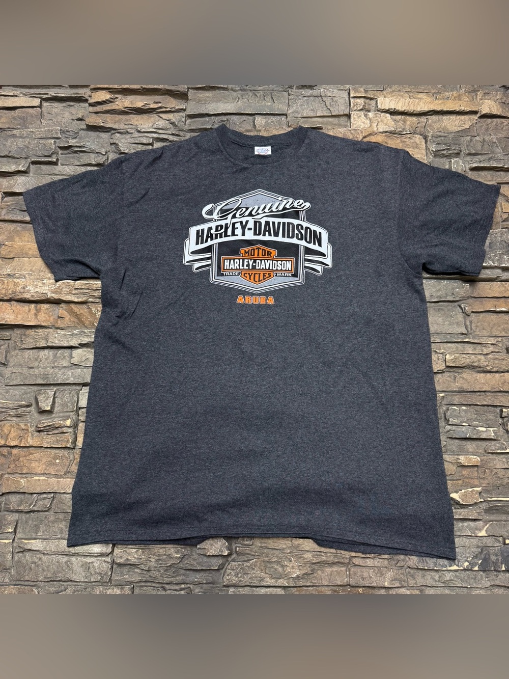 Vintage Harley Davidson Aruba T Shirt Mens XL Gray Graphic Motorcycle Riding USA
